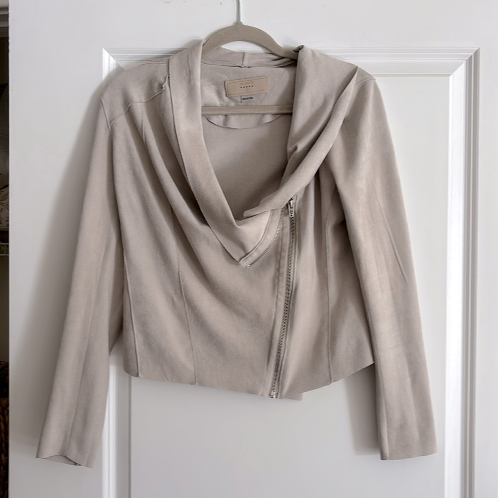 Cream colored ultra soft faux suede moto jacket, size S